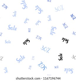 Light BLUE vector seamless cover with symbols of 30% sales. Colored words of sales with gradient on white background. Design for business ads, commercials, sellings.