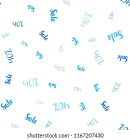 Light BLUE vector seamless cover with symbols of 40 % sales. Gradient illustration with discount signs on white backdrop. Backdrop for mega promotions, discounts.