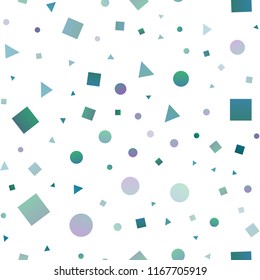 Light BLUE vector seamless cover in polygonal style with circles. Illustration with set of colorful circles, triangles, squares. Design for textile, fabric, wallpapers.