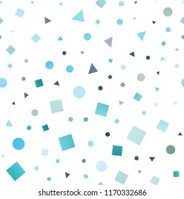 Light BLUE vector seamless cover in polygonal style with circles. Illustration with set of colorful circles, triangles, squares. Trendy design for wallpaper, fabric makers.