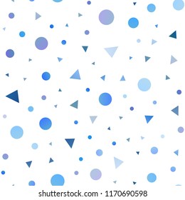 Light BLUE vector seamless cover in polygonal style with circles. Illustration with set of colorful circles, triangles. Template for business cards, websites.