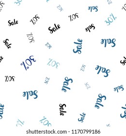 Light BLUE vector seamless cover with symbols of 30% sales. Shining colorful illustration with isolated selling prices. Backdrop for ads, leaflets of Black Friday.