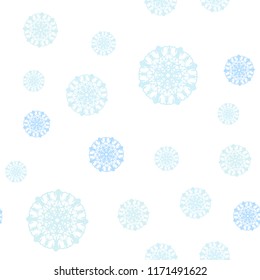 Light BLUE vector seamless cover with beautiful snowflakes. Blurred decorative design in xmas style with snow. Pattern for trendy fabric, wallpapers.