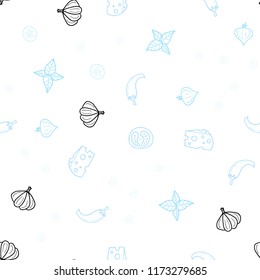 Light BLUE vector seamless cover with cuisine gourmet. Blurred decorative design of snacks in doodle style. Design for ad, poster, banner of cafes or restaurants.