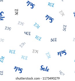 Light BLUE vector seamless cover with symbols of 30, 40, 50, 70 % sales. Colorful set of  percentage signs in simple style. Backdrop for ads, leaflets of Black Friday.