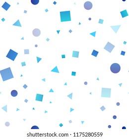Light BLUE vector seamless cover in polygonal style with circles. Abstract illustration with colorful dots, lines, cubes. Pattern for trendy fabric, wallpapers.