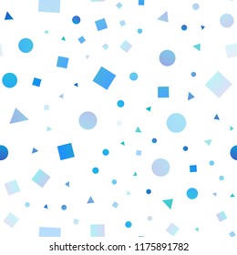 Light BLUE vector seamless cover in polygonal style with circles. Circles, lines, rhombus with colorful gradient. Pattern for design of window blinds, curtains.