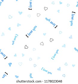 Light BLUE vector seamless cover with Shining hearts. Beautiful colored illustration with hearts in celebration style. Template for Valentine's greeting postcards.