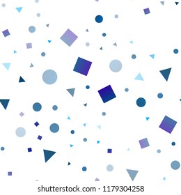 Light BLUE vector seamless cover in polygonal style with circles. Glitter abstract illustration with spheres, squares, lines. Pattern for trendy fabric, wallpapers.