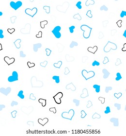 Light BLUE vector seamless cover with Shining hearts. Illustration with hearts in love concept for valentine's day. Pattern for carnival, festival romantic leaflets.