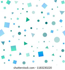 Light BLUE vector seamless cover in polygonal style with circles. Circles, lines, rhombus with colorful gradient. Design for textile, fabric, wallpapers.