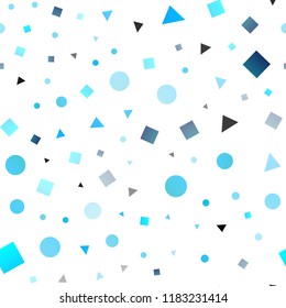 Light BLUE vector seamless cover in polygonal style with circles. Glitter abstract illustration with spheres, squares, lines. Design for textile, fabric, wallpapers.