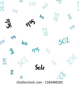 Light BLUE vector seamless cover with symbols of 50 % sales. Abstract illustration with colorful gradient symbols of sales. Backdrop for mega promotions, discounts.