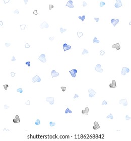 Light BLUE vector seamless cover with Shining hearts. Glitter abstract illustration with colorful hearts in romantic style. Pattern for marriage gifts, congratulations.