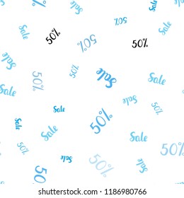 Light BLUE vector seamless cover with symbols of 50 % sales. Shining colorful illustration with isolated selling prices. Pattern for ads, posters, banners of sales.