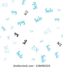 Light BLUE vector seamless cover with symbols of 30% sales. Abstract illustration with colorful gradient symbols of sales. Template for season sales, shopping ads.