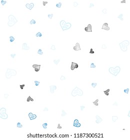 Light BLUE vector seamless cover with Shining hearts. Hearts on blurred abstract background with colorful gradient. Template for Valentine's greeting postcards.