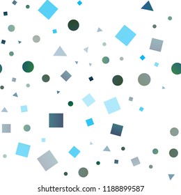 Light BLUE vector seamless cover in polygonal style with circles. Decorative design in abstract style with lines, dots, cubes. Pattern for trendy fabric, wallpapers.