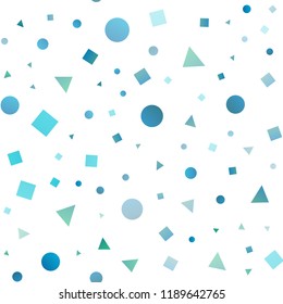 Light BLUE vector seamless cover in polygonal style with circles. Circles, lines, rhombus with colorful gradient. Pattern for trendy fabric, wallpapers.