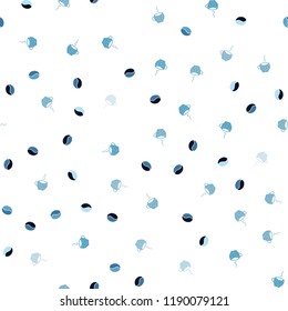 Light BLUE vector seamless cover with set of coffee beans. Glitter abstract backdrop with gradient mugs, coffee grains. Design for ad, poster, banner of cafes, restaurants.