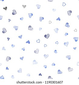 Light BLUE vector seamless cover with Shining hearts. Hearts on blurred abstract background with colorful gradient. Beautiful design for your business advert of anniversary.