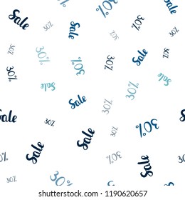 Light BLUE vector seamless cover with symbols of 30% sales. Shining colorful illustration with isolated selling prices. Design for business ads, commercials, sellings.