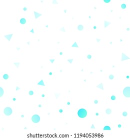 Light BLUE vector seamless cover in polygonal style with circles. Illustration with set of colorful circles, triangles. Pattern for design of window blinds, curtains.