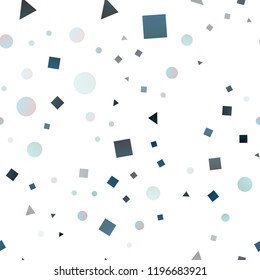 Light BLUE vector seamless cover in polygonal style with circles. Circles, lines, rhombus with colorful gradient. Design for textile, fabric, wallpapers.