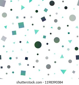 Light BLUE vector seamless cover in polygonal style with circles. Illustration with set of colorful circles, triangles, squares. Template for business cards, websites.
