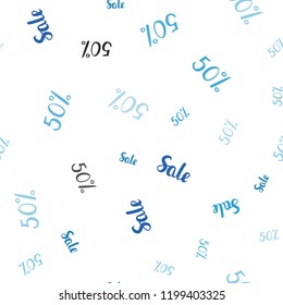 Light BLUE vector seamless cover with symbols of 50 % sales. Abstract illustration with colorful gradient symbols of sales. Design for business ads, commercials.
