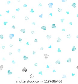 Light BLUE vector seamless cover with Shining hearts. Beautiful colored illustration with hearts in celebration style. Beautiful design for your business advert of anniversary.