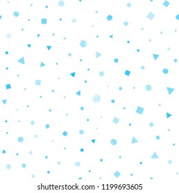 Light BLUE vector seamless cover with polygonal style with circles. Illustration with set of colorful circles, triangles, squares. Pattern for trendy fabric, wallpapers.