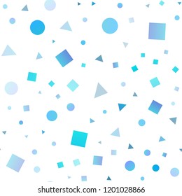 Light BLUE vector seamless cover in polygonal style with circles. Abstract illustration with colorful dots, lines, cubes. Pattern for trendy fabric, wallpapers.