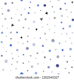 Light BLUE vector seamless cover with polygonal style with circles. Circles, lines, rhombus with colorful gradient. Pattern for design of window blinds, curtains.