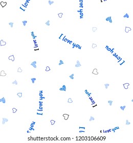 Light BLUE vector seamless cover with Shining hearts. Blurred decorative design in doodle style with hearts. Pattern for carnival, festival romantic leaflets.
