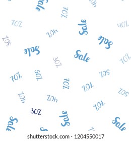 Light BLUE vector seamless cover with symbols of 30, 40, 50 % sales. Shining colorful illustration with isolated selling prices. Backdrop for ads, leaflets of Black Friday.