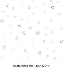 Light BLUE vector seamless cover with Shining hearts. Glitter abstract illustration with colorful hearts in romantic style. Template for Valentine's greeting postcards.