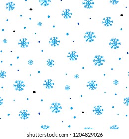 Light BLUE vector seamless cover with beautiful snowflakes. Shining colorful illustration with snow on abstract template. Trendy design for wallpaper, fabric makers.