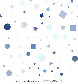 Light BLUE vector seamless cover in polygonal style with circles. Glitter abstract illustration with spheres, squares, lines. Pattern for design of window blinds, curtains.