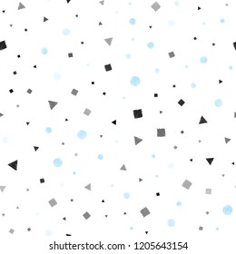 Light BLUE vector seamless cover with polygonal style with circles. Illustration with colorful circles, triangles, rectangles. Template for business cards, websites.