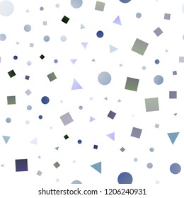 Light BLUE vector seamless cover in polygonal style with circles. Illustration with set of colorful circles, triangles, squares. Trendy design for wallpaper, fabric makers.
