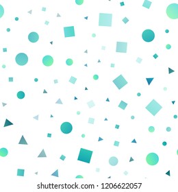 Light BLUE vector seamless cover in polygonal style with circles. Decorative design in abstract style with lines, dots, cubes. Pattern for design of fabric, wallpapers.