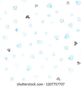 Light BLUE vector seamless cover with Shining hearts. Blurred decorative design in doodle style with hearts. Pattern can be used for valentine's ad, booklets.