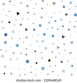 Light BLUE vector seamless cover with polygonal style with circles. Glitter abstract illustration with spheres, squares, lines. Pattern for design of window blinds, curtains.