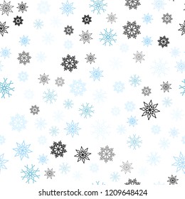 Light BLUE vector seamless cover with beautiful snowflakes. Snow on blurred abstract background with gradient. Trendy design for wallpaper, fabric makers.