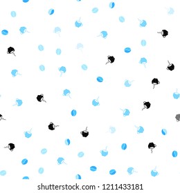 Light BLUE vector seamless cover with set of coffee beans. Colorful illustration with gradient coffee beans, mugs. Design for ad, poster, banner of cafes, restaurants.