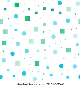 Light BLUE vector seamless cover with circles, cubes. Colorful gradient with circles, rectangles on abstract backdrop. Pattern for design of fabric, wallpapers.