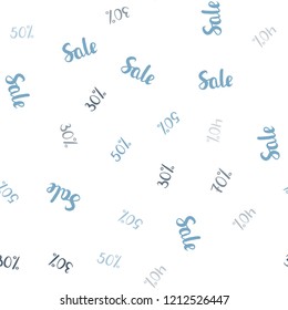 Light BLUE vector seamless cover with symbols of 30, 40, 50 % sales. Shining colorful illustration with isolated selling prices. Backdrop for super sales on Black Friday.