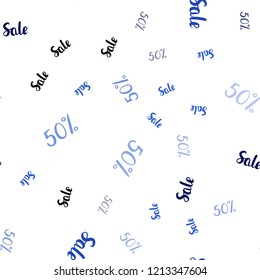 Light BLUE vector seamless cover with symbols of 50 % sales. Illustration with signs of sales on abstract template. Design for business ads, commercials.