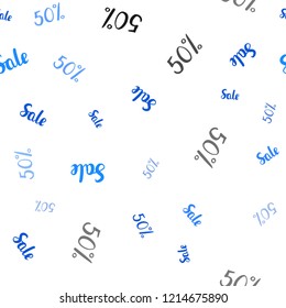 Light BLUE vector seamless cover with symbols of 50 % sales. Colored words of sales with gradient on white background. Backdrop for super sales on Black Friday.